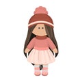 Children`s cartoon character rag doll in winter clothes. Vector illustration Royalty Free Stock Photo